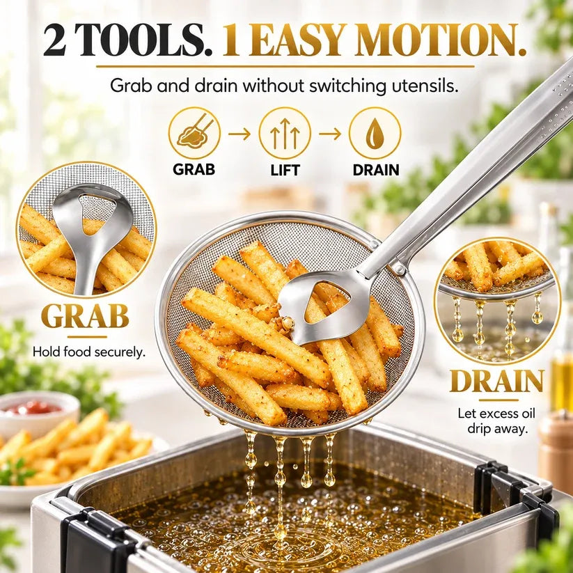 🔥2-in-1 Oil-Frying Filter Clip- Stainless Steel Frying & Draining Tool