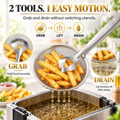 🔥2-in-1 Oil-Frying Filter Clip- Stainless Steel Frying & Draining Tool
