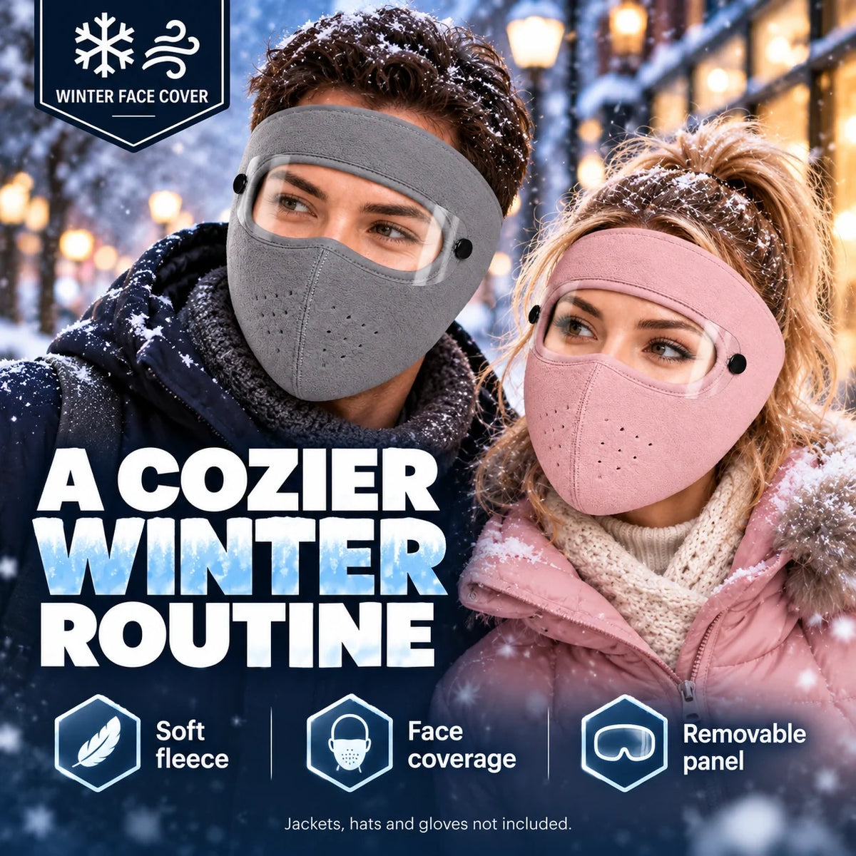 Winter Thermal Fleece Face Mask 2 Pack – Windproof Full Face Cover with Detachable Goggles