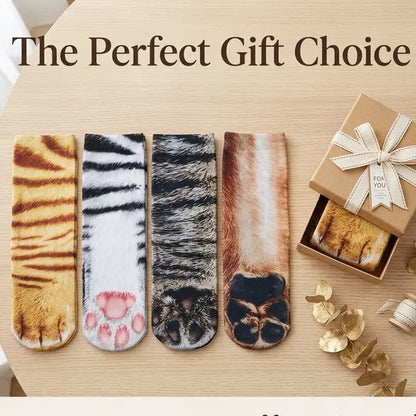 Realistic Cat Paw Socks – Cute Fur Print & Pink Paw Pad Design 🐾