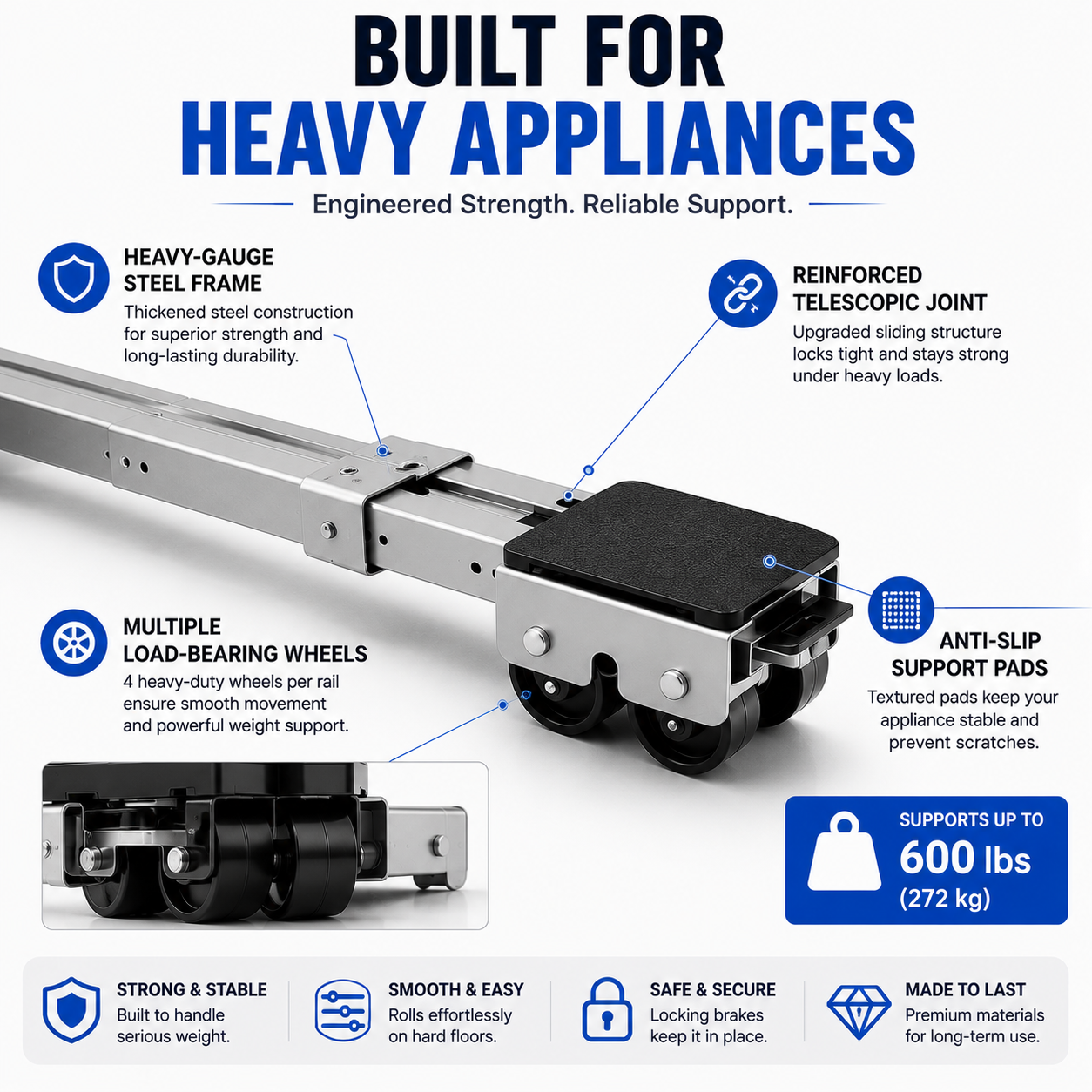 ↔️Adjustable Appliance Moving Dolly 2-Pack | 600 lb Capacity