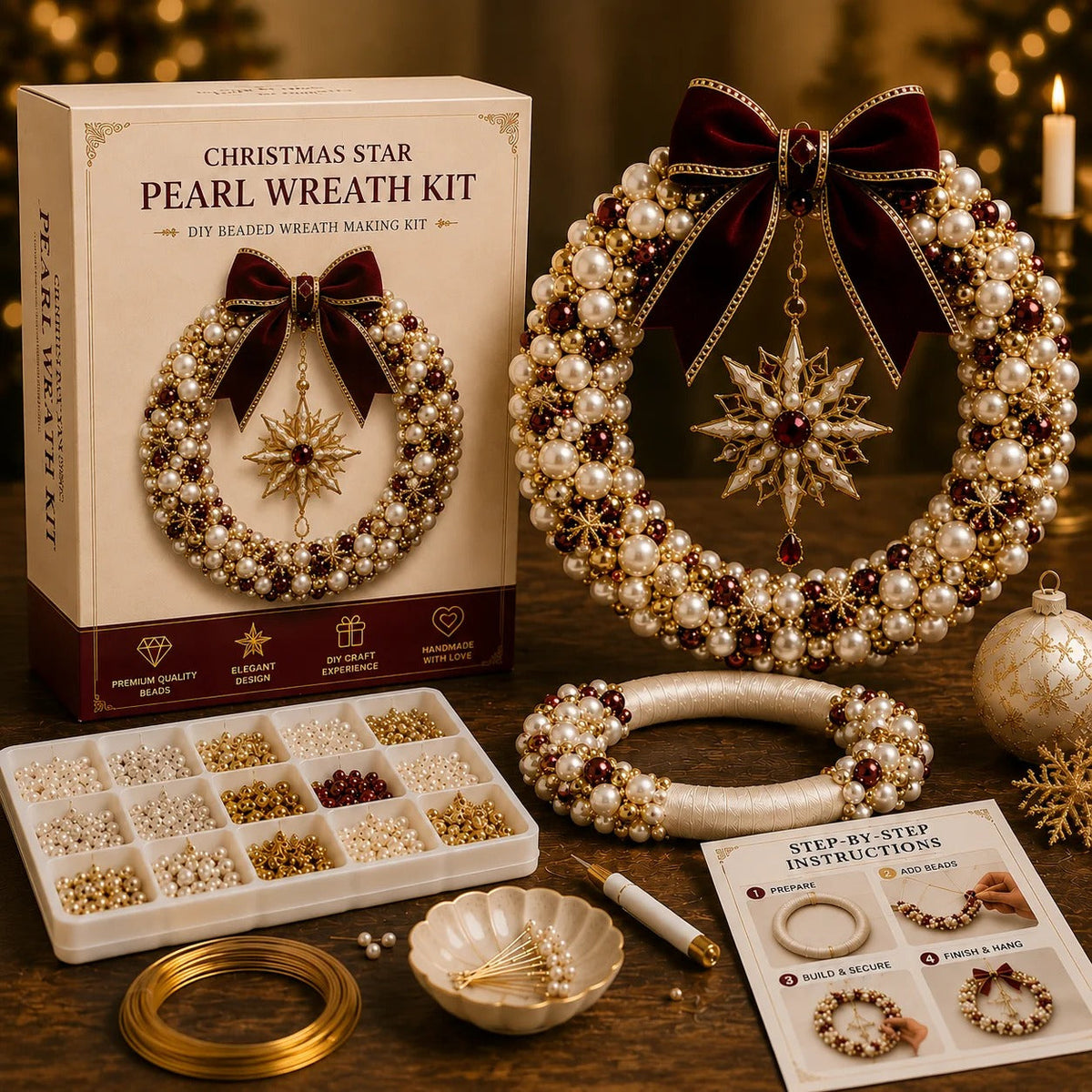 DIY Christmas Pearl Wreath Kit – Create Your Own Beautiful Holiday Decor