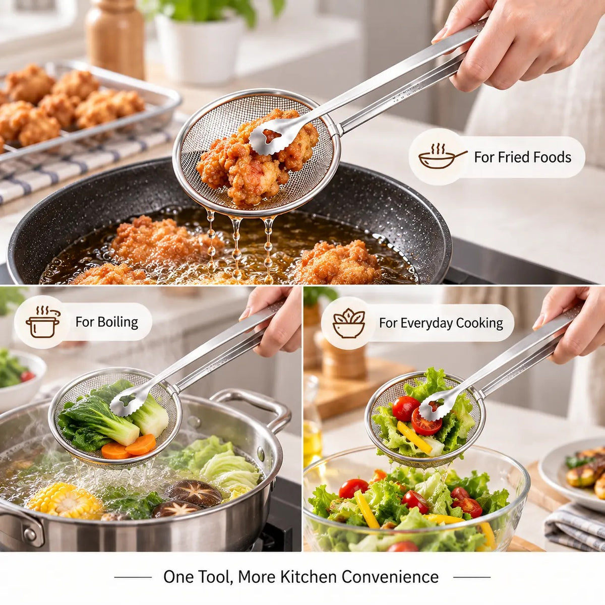 🔥2-in-1 Oil-Frying Filter Clip- Stainless Steel Frying & Draining Tool