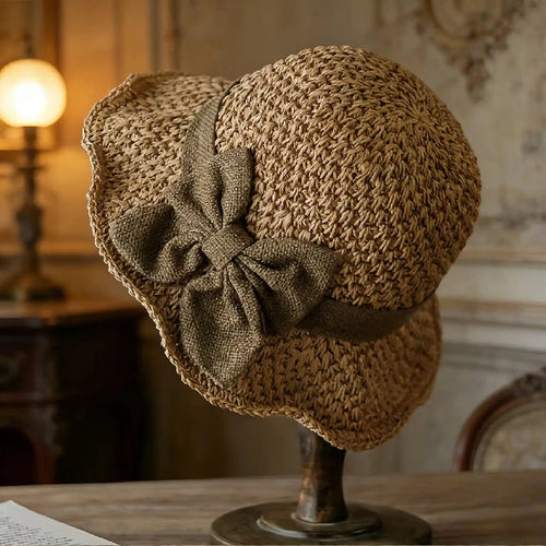 👒✨Elegant Woven Straw Sun Hat with Bow