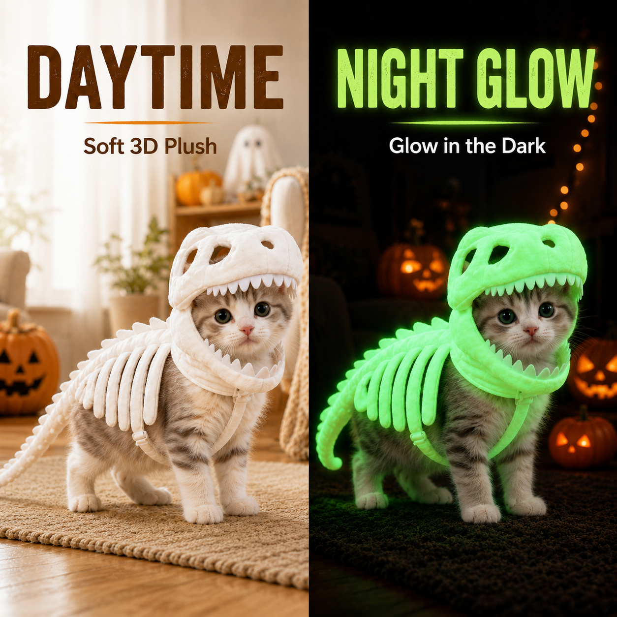 🦖 Glow-in-the-Dark Dino Skeleton Pet Costume