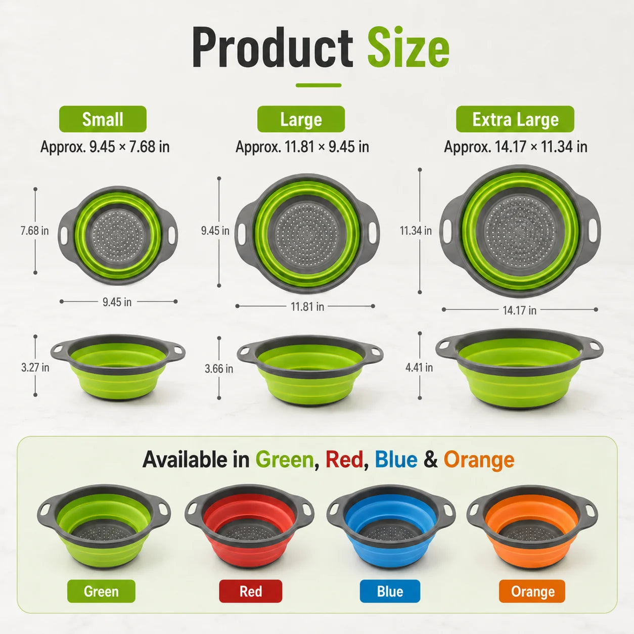 Collapsible Colander Set with Oversized Draining Tray