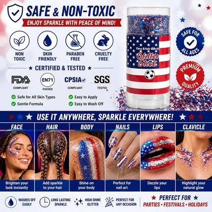 🦅4th of July Glitter Stick✨🔔Red, White & Blue Body & Hair Sparkle🔔