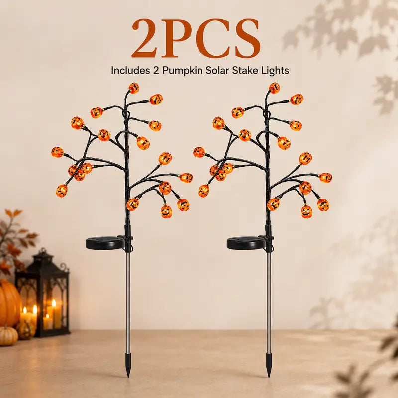 🎃4PCS Solar Pumpkin Stake Lights - Outdoor Halloween Decor | Warm Glow