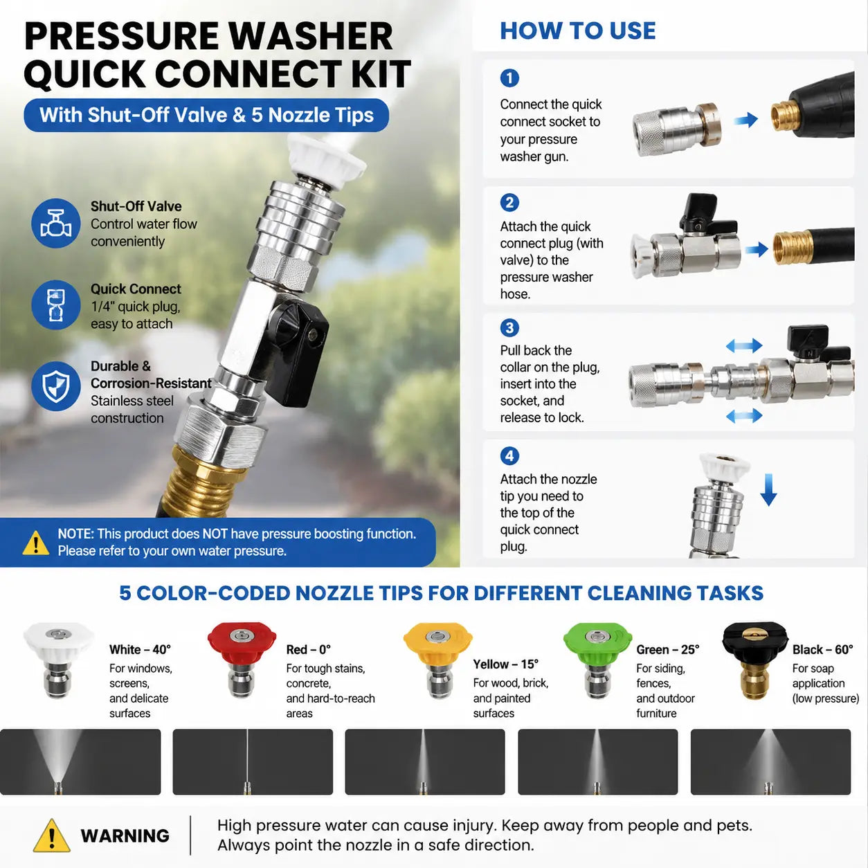 🛡️Stainless Steel 3/4" to 1/4" Quick Connect Hose Adapter with Shut-Off Valve💧