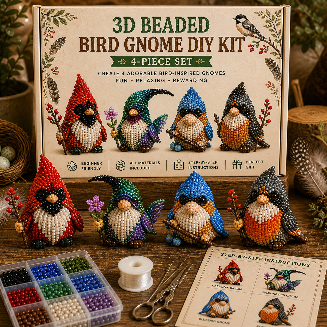 ✨3D Beaded Gnome DIY Kit - Whimsical Cozy Miniature Crafting Set🎃