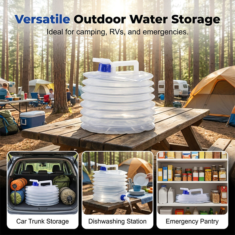 💧Collapsible Camping Water Container with Spigot | Leakproof Space-Saving Jug💡