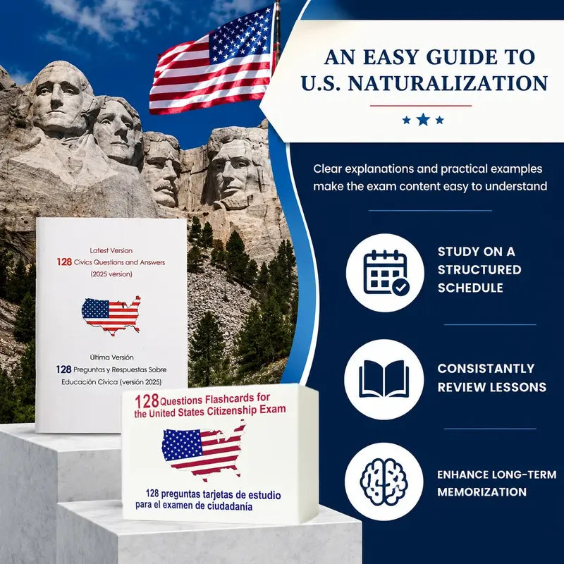 ✨2026 U.S. Citizenship Test Prep Kit | 128 Official Bilingual Flashcards📖