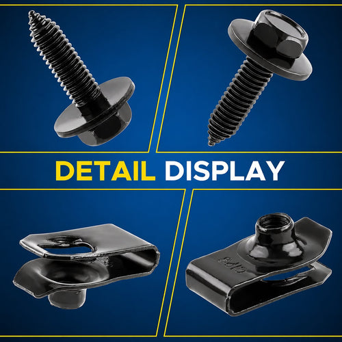 🛠️🚀50pcs 1/4" Hex Bumper Bolts & U-Nut Clips Fastener Kit - Anti-Rust✨