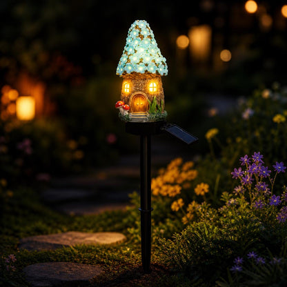 Solar Fairy-Tale Mushroom Cottage Garden Light