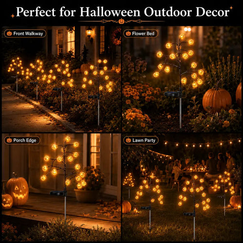 🎃4PCS Solar Pumpkin Stake Lights - Outdoor Halloween Decor | Warm Glow