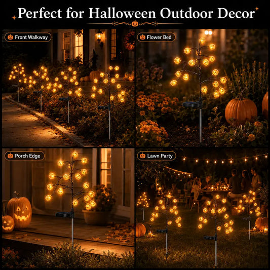 🎃4PCS Solar Pumpkin Stake Lights - Outdoor Halloween Decor | Warm Glow