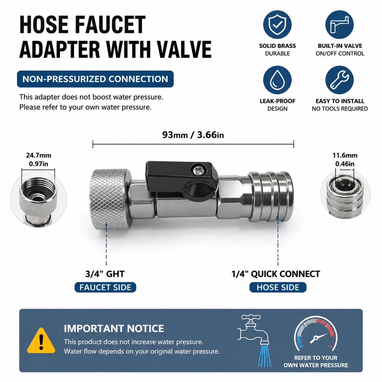 🛡️Stainless Steel 3/4" to 1/4" Quick Connect Hose Adapter with Shut-Off Valve💧