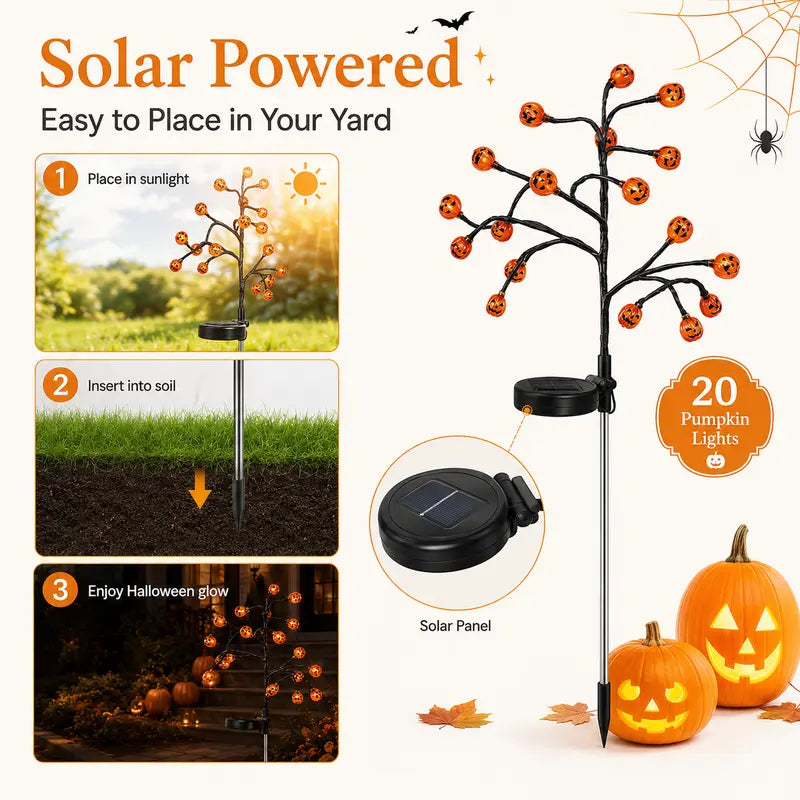 🎃4PCS Solar Pumpkin Stake Lights - Outdoor Halloween Decor | Warm Glow