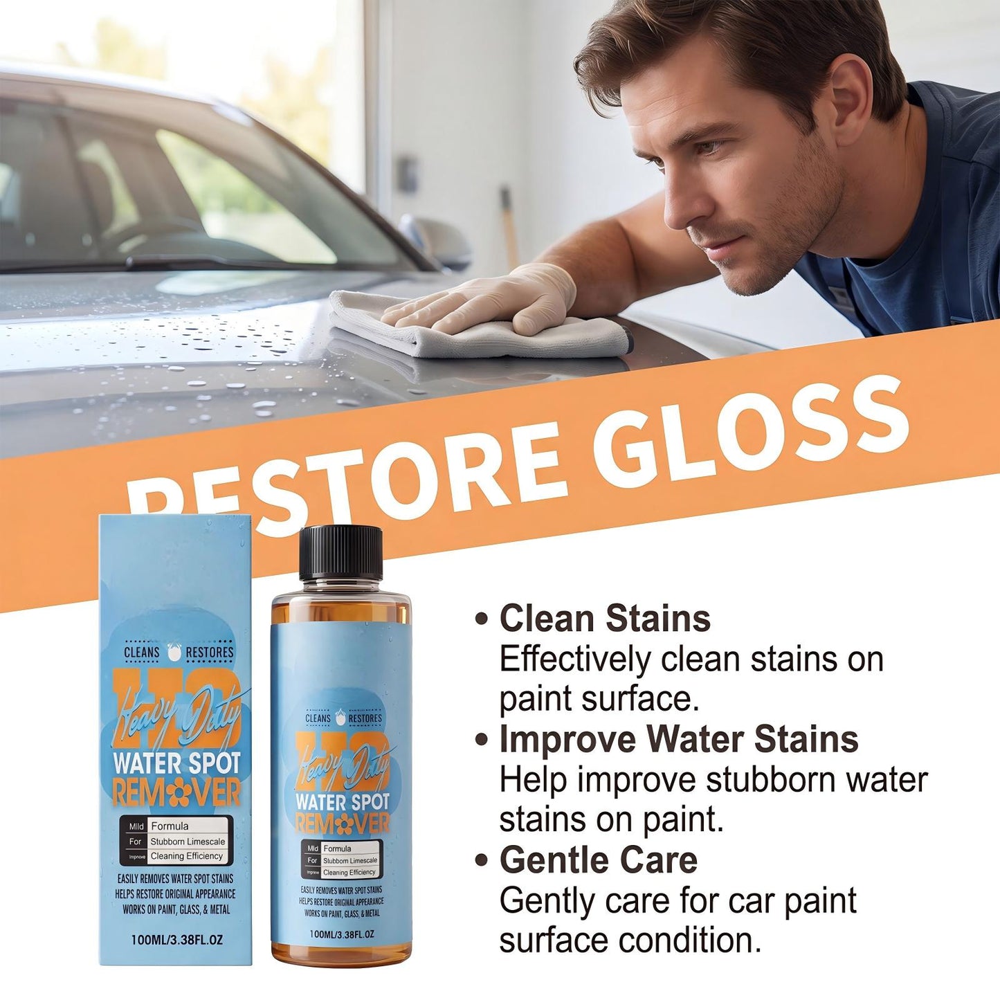 💦Heavy Duty Water Spot Remover Gel | Clear-Coat Safe Car Detailing Formula