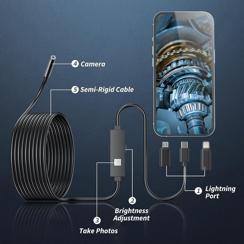 🔍200W HD Waterproof Endoscope Camera for iPhone & Android | 8mm Snake Cam✨