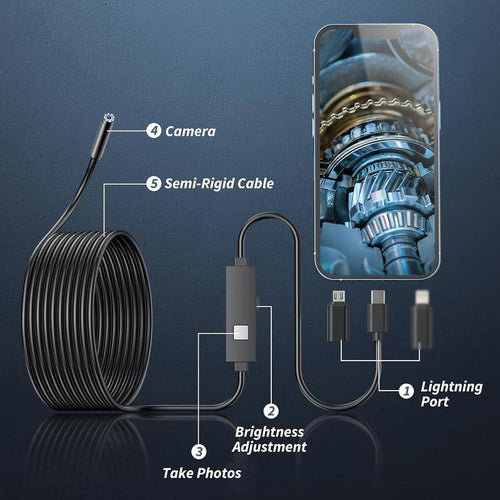 🔍200W HD Waterproof Endoscope Camera for iPhone & Android | 8mm Snake Cam✨