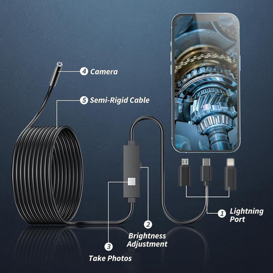 🔍200W HD Waterproof Endoscope Camera for iPhone & Android | 8mm Snake Cam✨