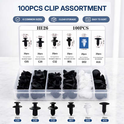 100PCS Automotive Push Retainer Clip Kit with Storage Box