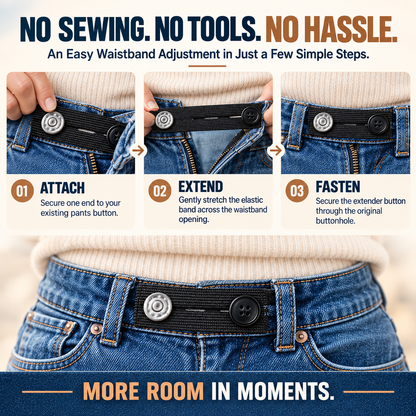 👖 Adjustable Elastic Waistband Button Extender – No-Sew Comfort for Jeans & Pants