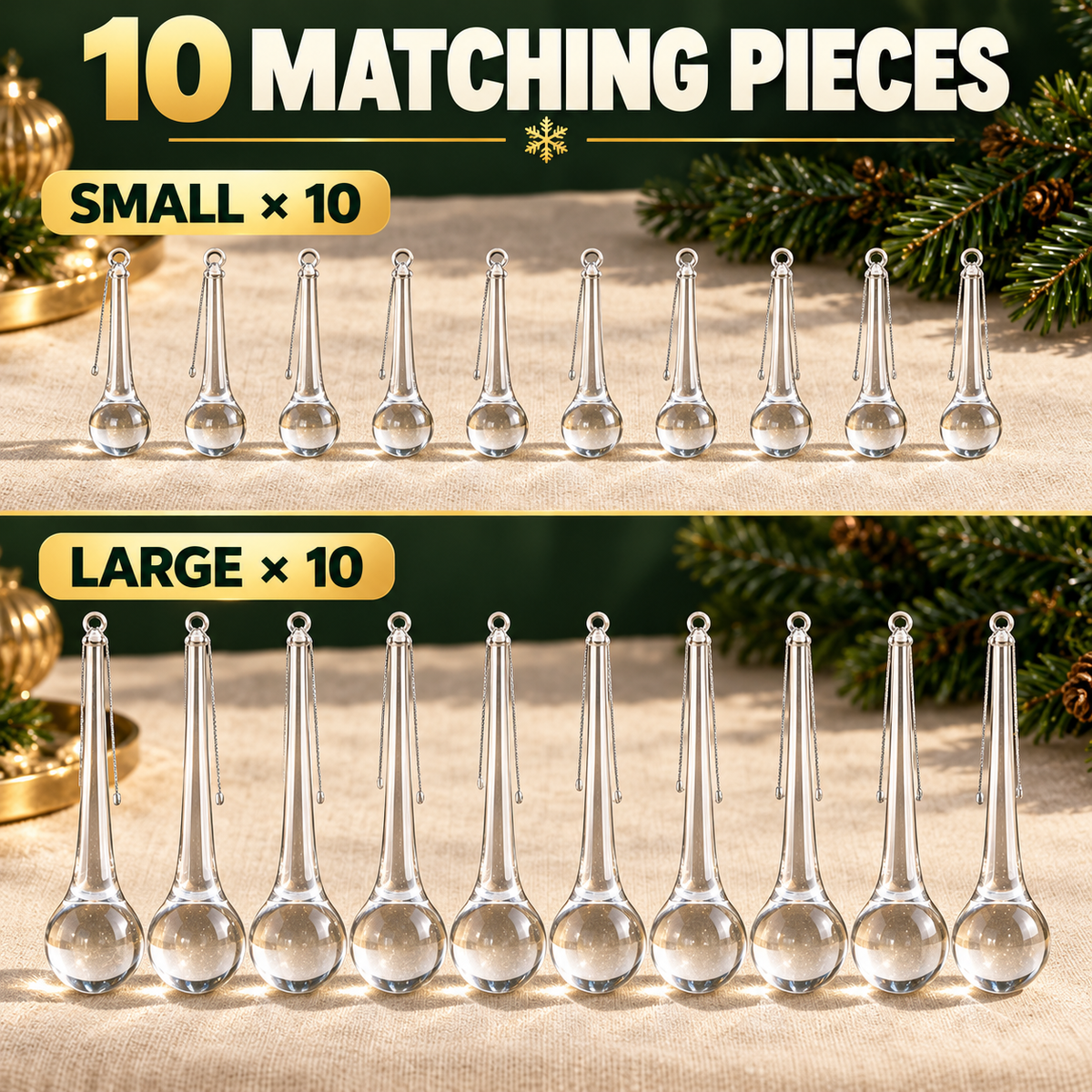 ✨ Clear Teardrop Christmas Ornaments – 10-Piece Set