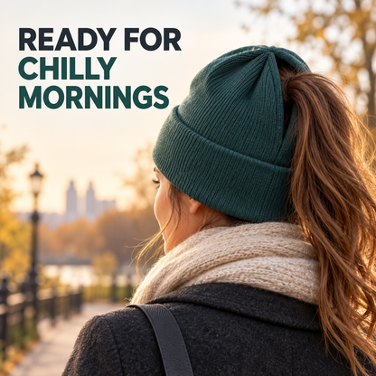 🧶 Magnetic Ponytail Beanie – Cozy Knit Hat with Ear-Covering Cuff