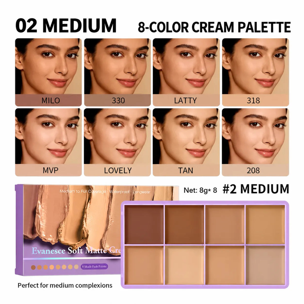 ✨ 8-Color Cream Concealer & Contour Palette – Custom-Blend Shades to Conceal, Brighten & Sculpt