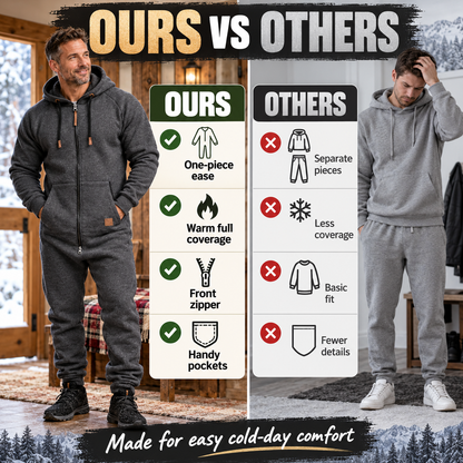 🧥 Men’s Hooded Fleece Jumpsuit – Cozy All-in-One Comfort
