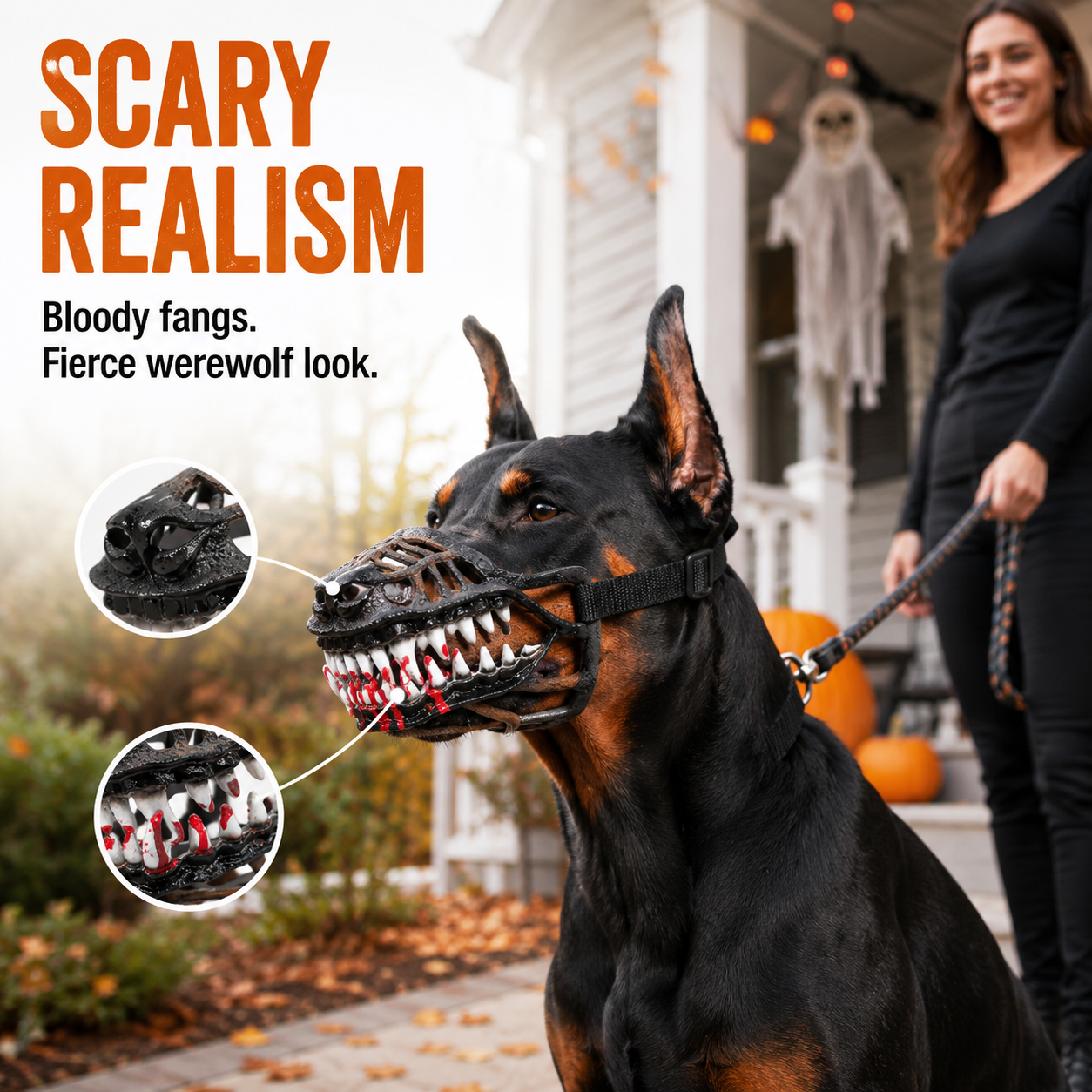 🐺 Halloween Werewolf Dog Muzzle with Bloody Fangs