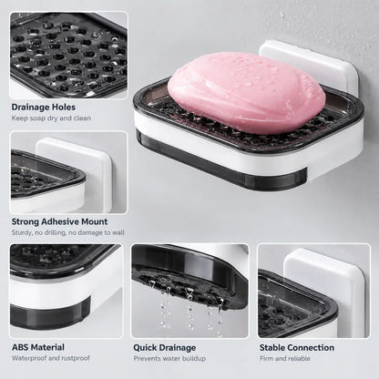 ✨ Wall-Mounted Soap Dish with Drain Tray – No-Drill Bathroom & Kitchen Organizer