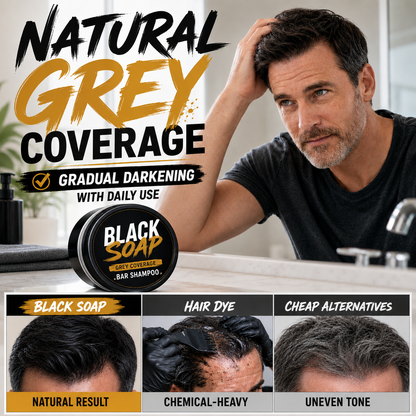 ✨ Black Soap Hair & Beard Grey Coverage Shampoo Bar