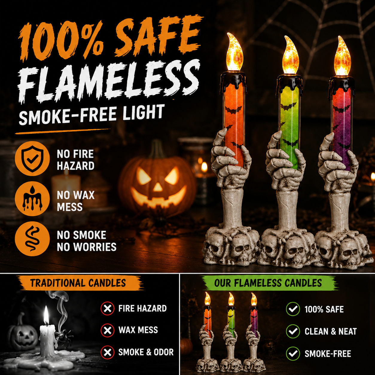 Spooky Skeleton Hand LED Halloween Decor Candle💀