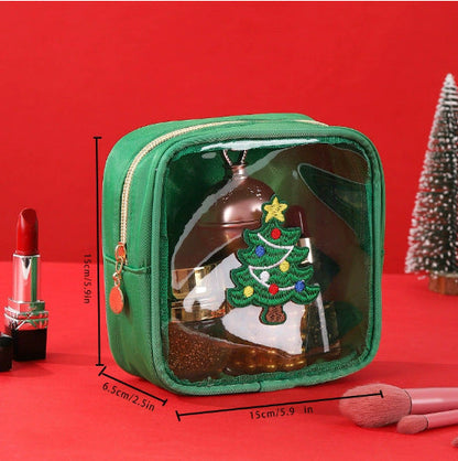 🎄 Christmas Tree-Shaped Transparent Cosmetic Bag — Festive Travel Organizer