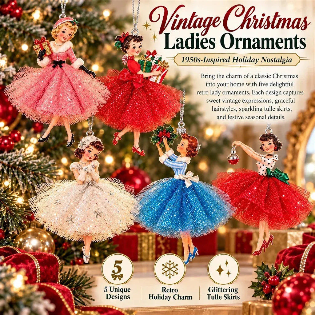Vintage Christmas Lady Ornaments – 1950s-Inspired Holiday Charm 🎄