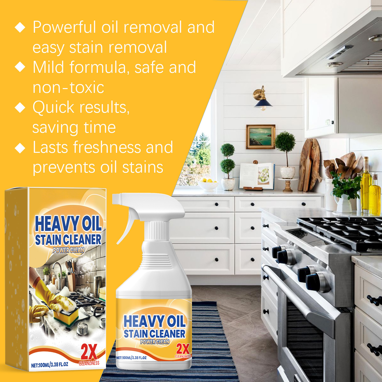Heavy Duty Degreaser Cleaner Spray for Kitchen, Household, Oven, Stove, Range Hood,Household kitchen cleaners