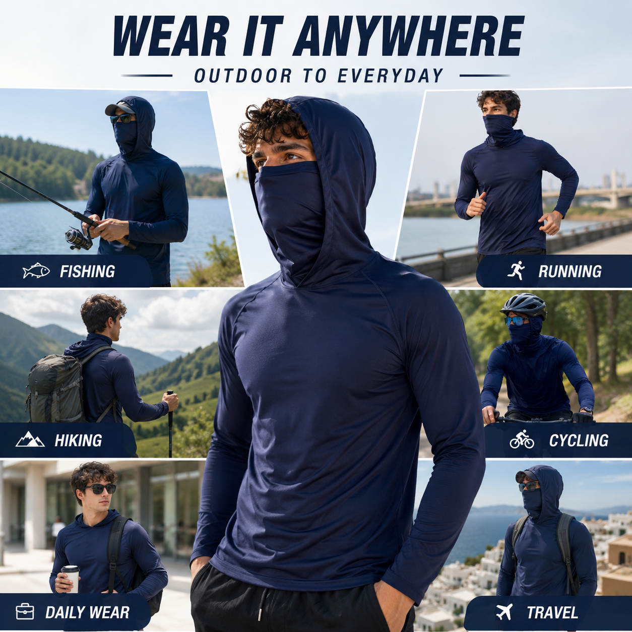 ☀️ UPF 50+ Men’s Active Hoodies – Lightweight, Breathable & Quick-Dry 6-Pack 🌿