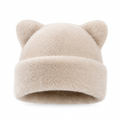 🐻 Fluffy Leopard Print Beanie Hat – Cozy Faux Fur Winter Hat with Cute Bear Ears