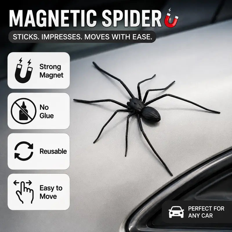 🕷️Magnetic S-shaped Spider Car Decor Sticker - Suitable for cars, trucks, motorcycles, garages, and metal surfaces
