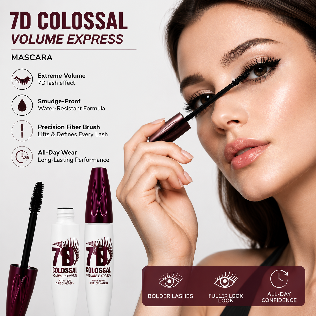7D Lash Luxe✨ – Colossal Volume & 24H Waterproof Mascara 🌊