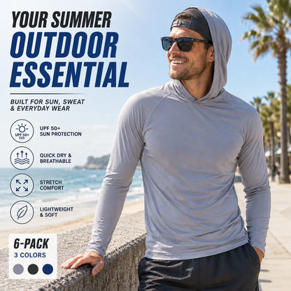 ☀️ UPF 50+ Men’s Active Hoodies – Lightweight, Breathable & Quick-Dry 6-Pack 🌿