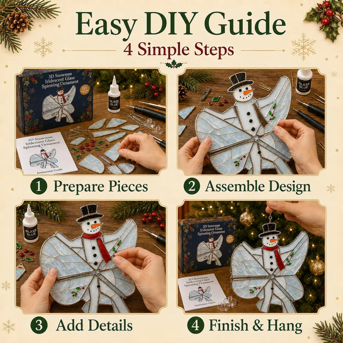 ⭐ The Ultimate Holiday DIY Gift:  3D Iridescent Glass-Style Christmas Suncatcher Ornament Kit 🎄❄️