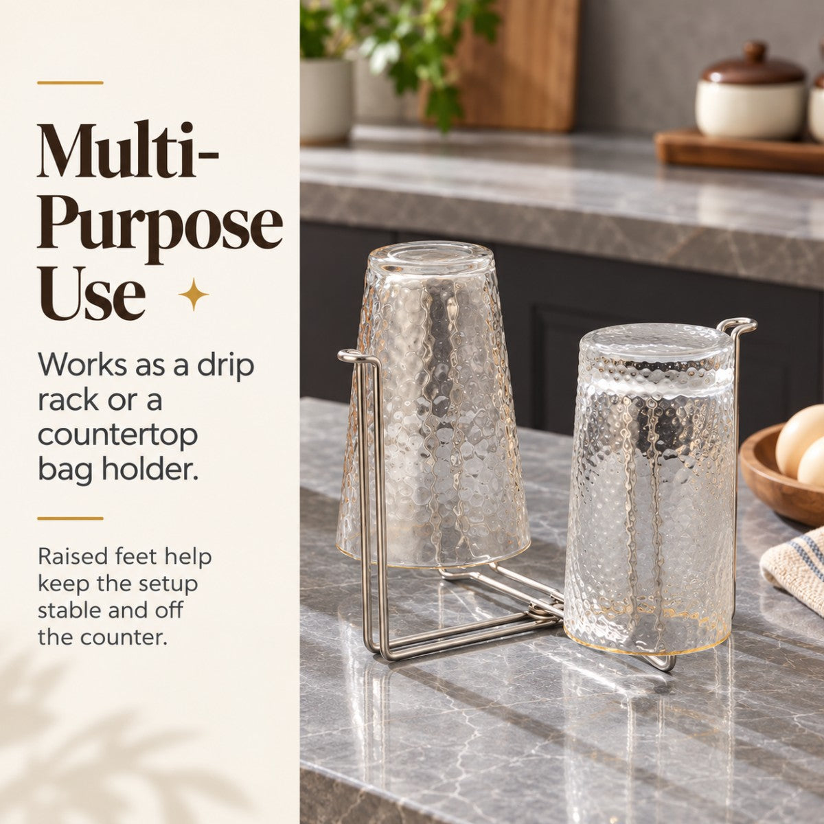 Stainless steel holder used as a cup drip rack