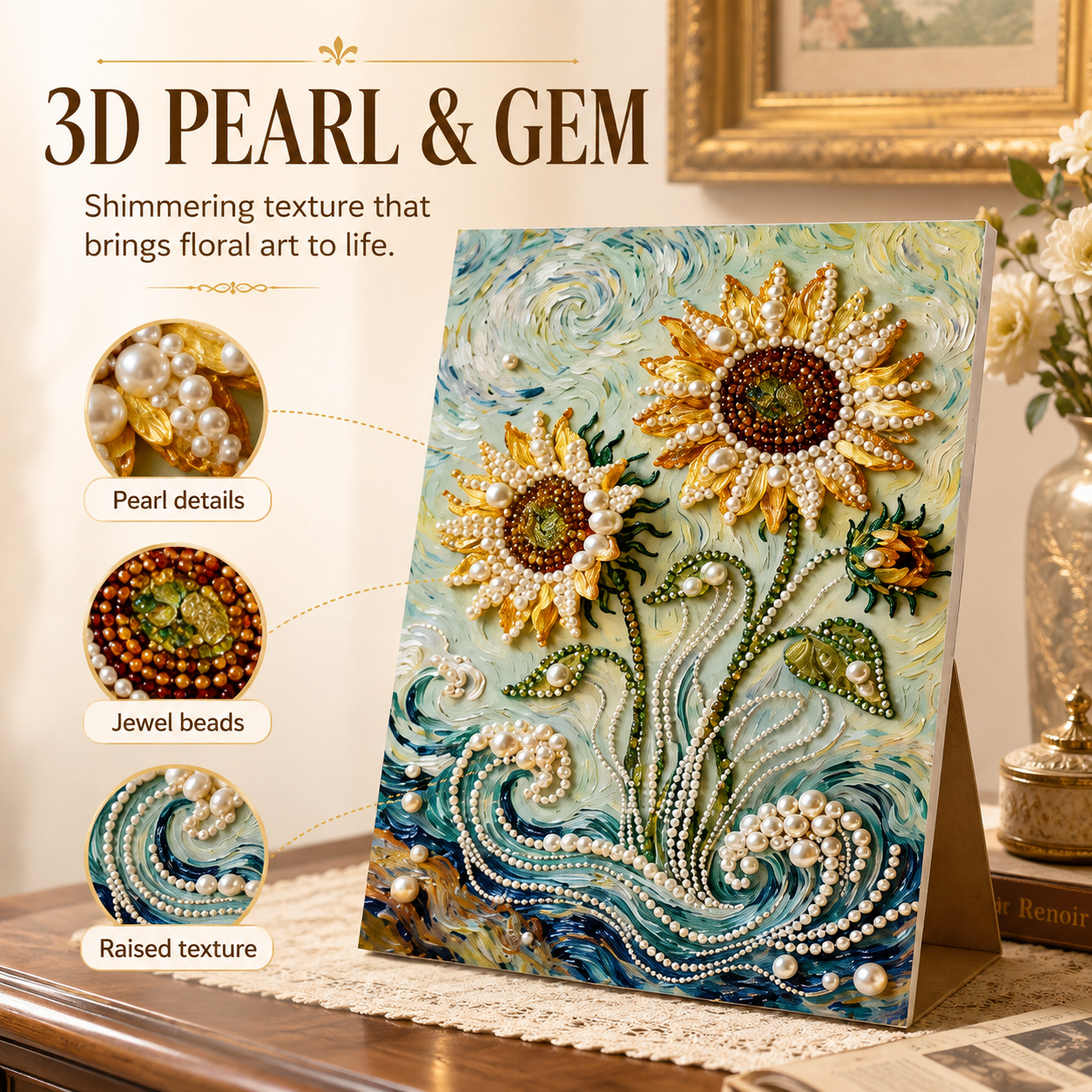 ✨ 3D Pearl & Gem Sunflower DIY Painting Kit