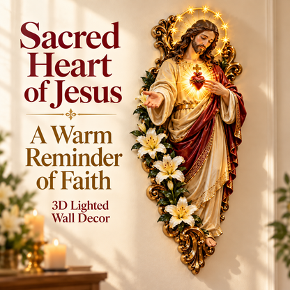 LED Sacred Heart of Jesus Wall Decor – Warm Illuminated Religious Art