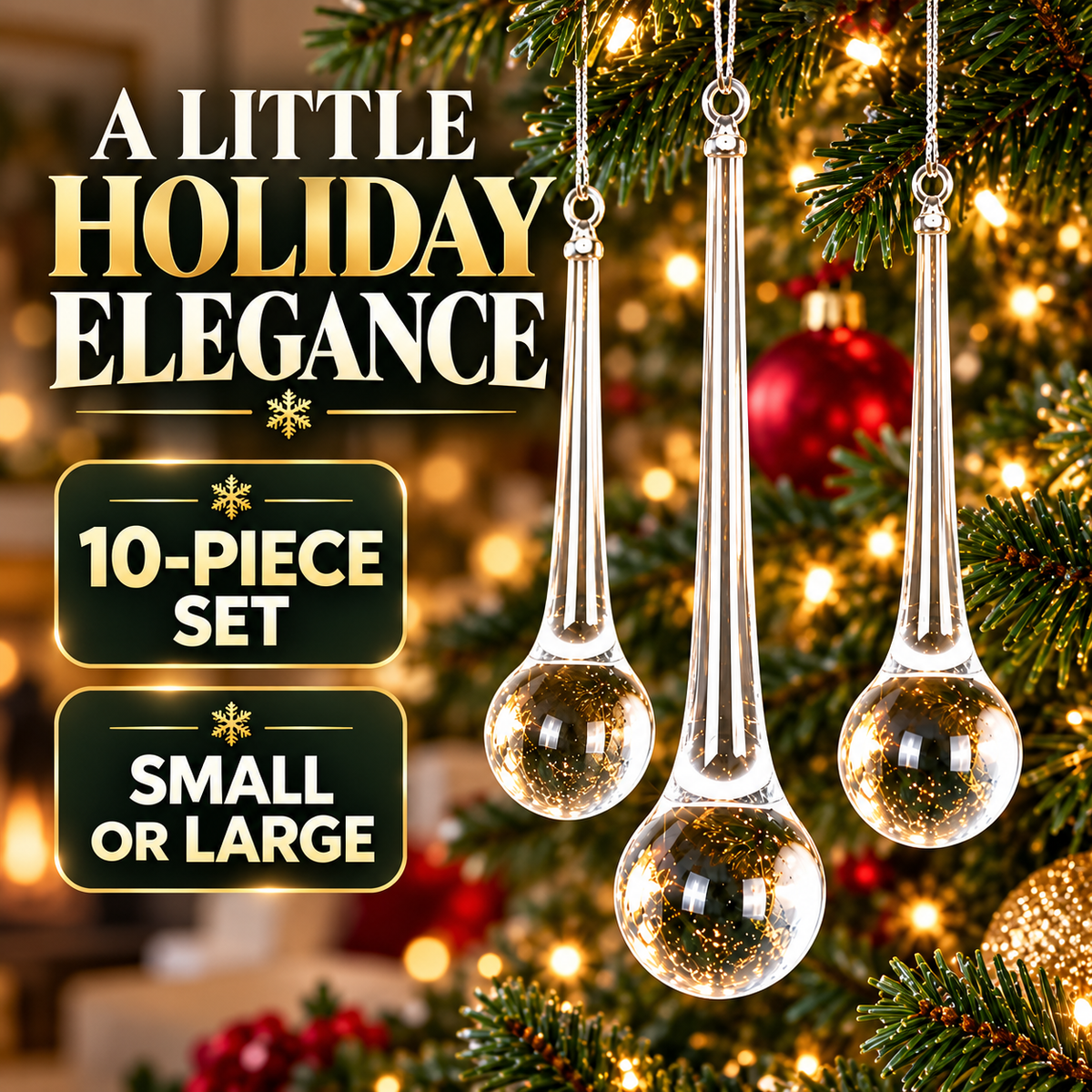 ✨ Clear Teardrop Christmas Ornaments – 10-Piece Set