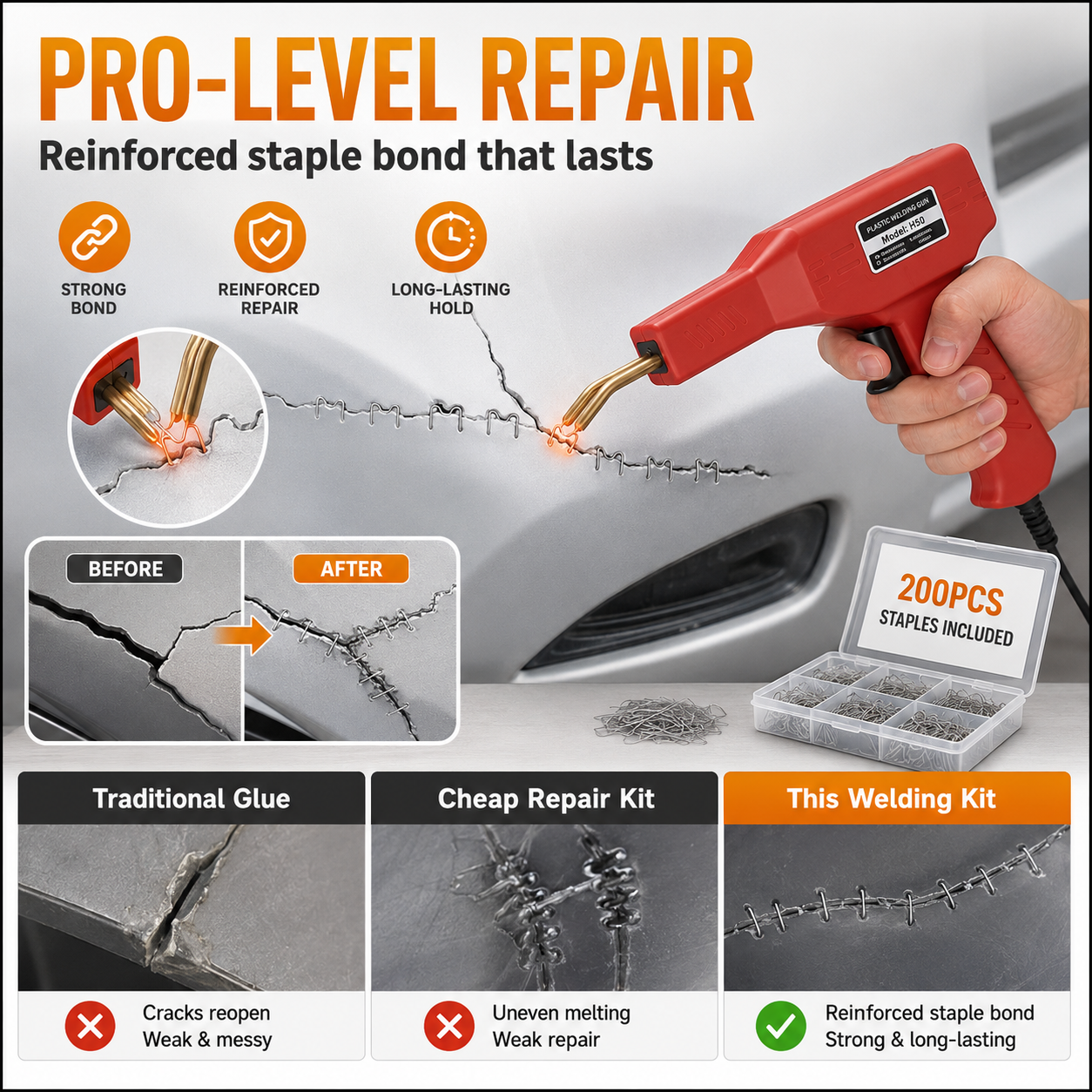 🔧 Handheld Car Plastic Welding Repair Tool (200 Staples Included)